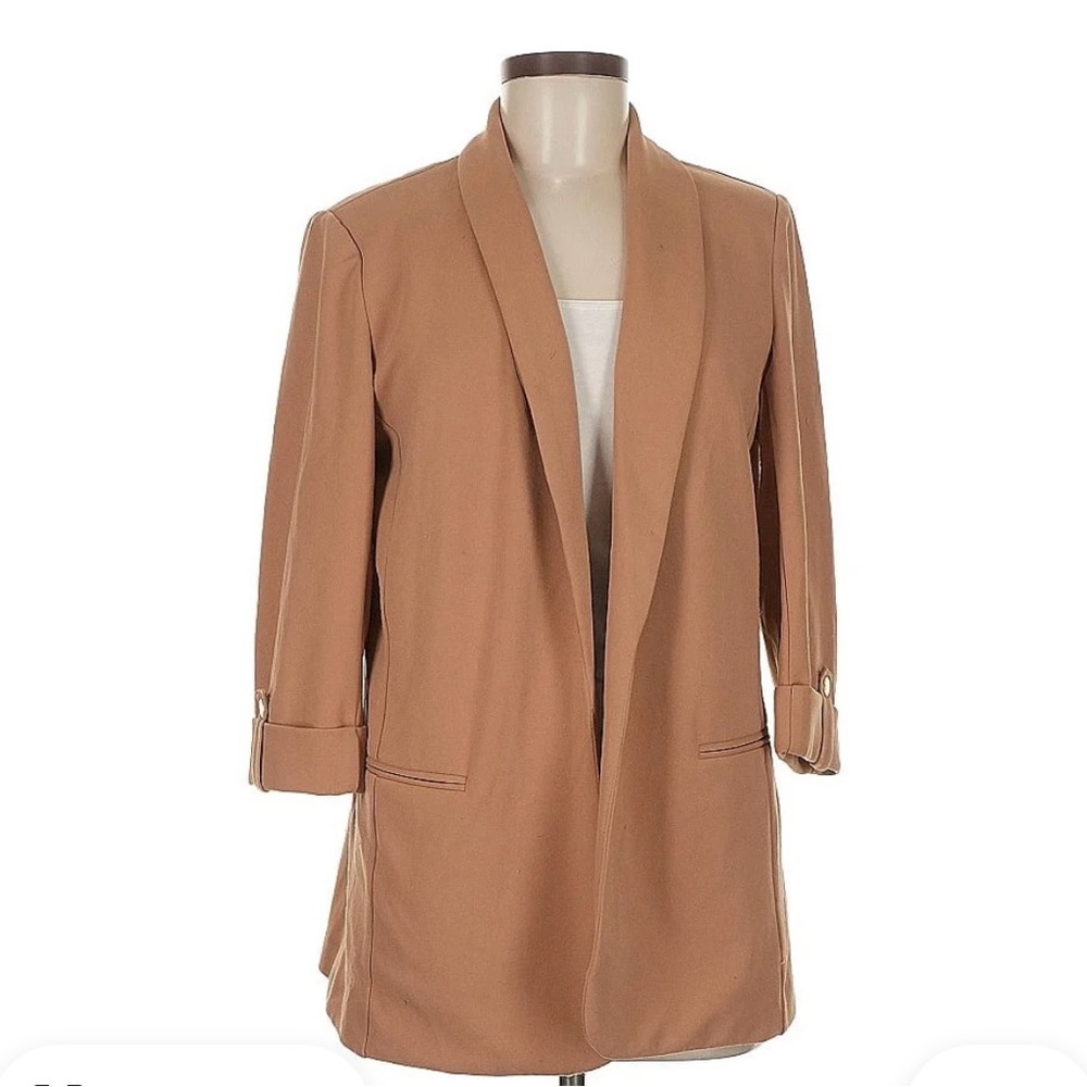 Anne Cole Tan Blazer with Tailored Lapel and 3/4 Sleeves